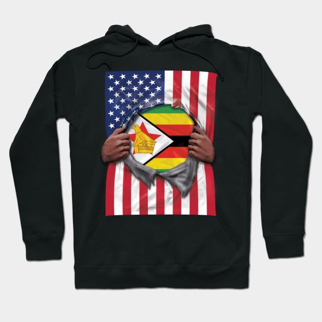 Zimbabwe Flag American Flag Ripped - Gift for Zimbabwean From Zimbabwe Hoodie by Country Flags